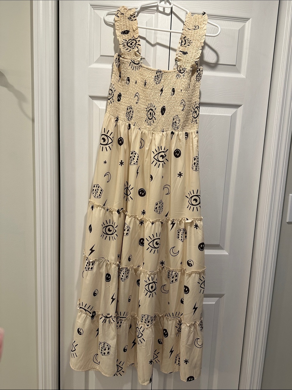 Dressed in LaLa Cream Maxi Dress with Black Celestial Print